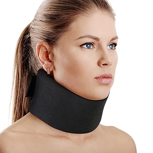 Soft Foam Neck Brace Universal Cervical Collar, Adjustable Neck Support Brace for Sleeping - Relieves Neck Pain and Spine Pressure, Neck Collar After Whiplash or Injury (Black, 3' Depth Collar, XL)