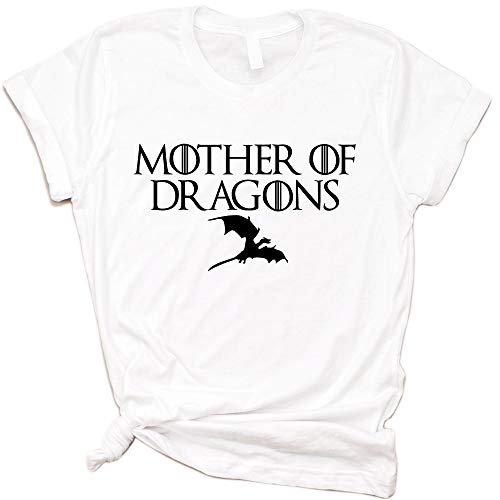 ANRevelinCN Unisex Cotton Round Neck Short Sleeved T-Shirts Mother of Dragons T-Shirts Game of Thrones (White,XXL)