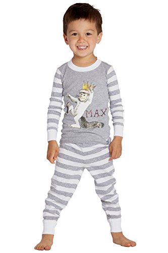 Where the wild things are Boys' Toddler Max' Cotton Pajama Set, Gray, 4T