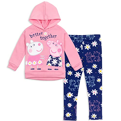 Peppa Pig Little Girls Pullover Fleece Hoodie and Leggings Outfit Set Pink/Purple 6-6X