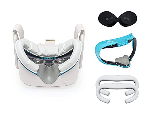 VR Cover Facial Interface Bracket & Foam Replacement with Lens Protector Cover for Meta Quest 2 (Virtual Reality Oasis Edition - Light Blue & Grey)