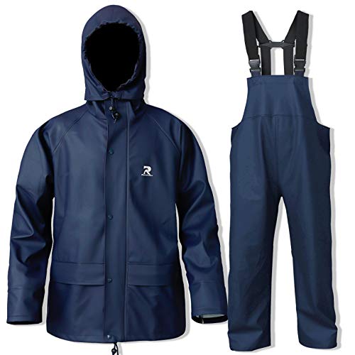 Rain Suits for Men Waterproof Rain Jacket Coat Pants Heavy Duty Women Fishing Rain Gear Workwear (Navy, Large)