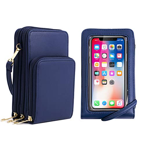 Small Crossbody Phone Bag for Women, RFID Blocking Touch Screen Cell phone Wallet Crossbody Purse Shoulder Strap Credit Card Holder Navy Blue