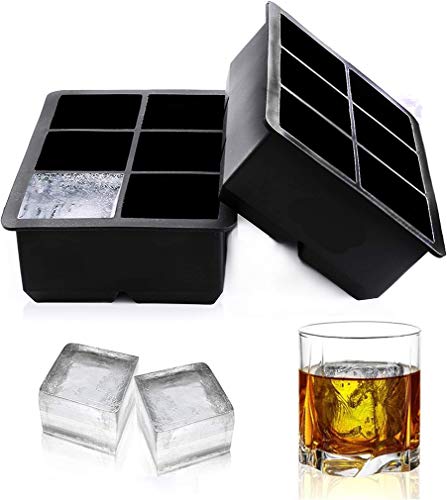 Meukcva Ice Cube Trays Large Size Flexible 6 Cavity Ice Cube Square Molds for Whiskey and Cocktails, Keep Drinks Chilled (2Pcs)