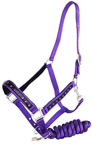 ProRider Nylon Horse Halter Nylon Padded Lead Rope Tack Purple Bling Rodeo 606162PR