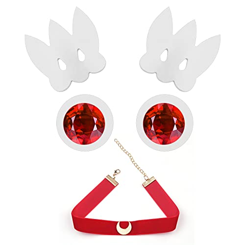 Moon Hair Clips and Necklace 5Pcs Set, Tsukino Usagi Hairpin Headdress Sailor Chibi White and Red Jewelry Cosplay Props Hair Christmas Accessories
