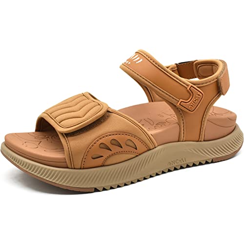 ONCAI Walking Sandals Women,Arch Support Hiking Sandals with Orthotic Outdoor Footbed for Plantar Fasciitis,Water Athletic Platform Sandalias Mujer with 3 Adjustable Strap Khaki/Beige Size 8