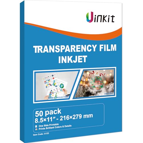 Uinkit Inkjet Transparency Film 50 Sheets 8.5x11 OHP Overhead Projector Film for DIY Crafting 100% Clear Transparency Paper For Inkjet Printer