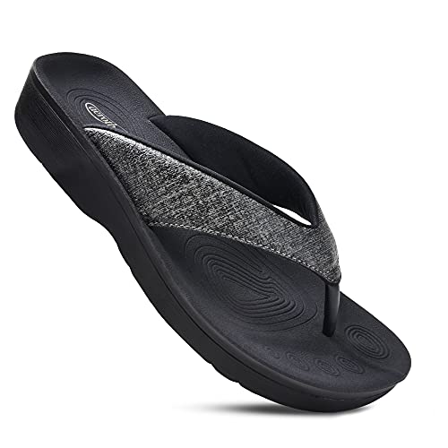 AEROTHOTIC Women's Comfortable Orthotic Flip-Flops Sandal (US Women 9, Mellow Grey)