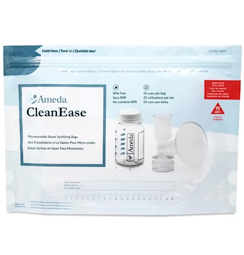 Ameda CleanEase Microwaveable Steam Sterilizer Bags for Baby Bottles & Breast Pump Parts | Microwave Sterilizer for Baby Bottles | Breast Pump Sterilizer Bags | BPA Free | 20 uses per Bag (7 Count)