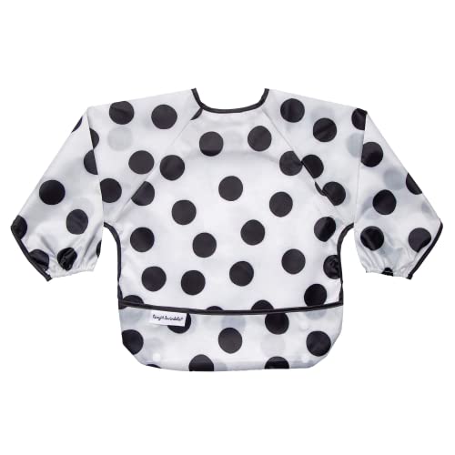 Tiny Twinkle Mess Proof Baby Bib, Cute Full Sleeve Bib Outfit, Waterproof Bibs for Toddlers, Machine Washable, Tug Proof Closure, Baby Smock for Eating, Long Sleeved (French Dot, Small 6-24 Months)