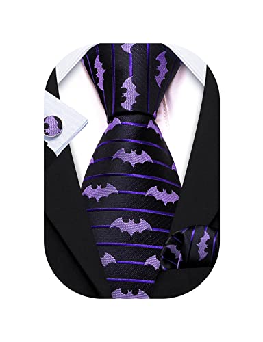 Barry.Wang Fun Animal Ties for Men Designer Handkerchief Cufflink WOVEN Casual Necktie Set