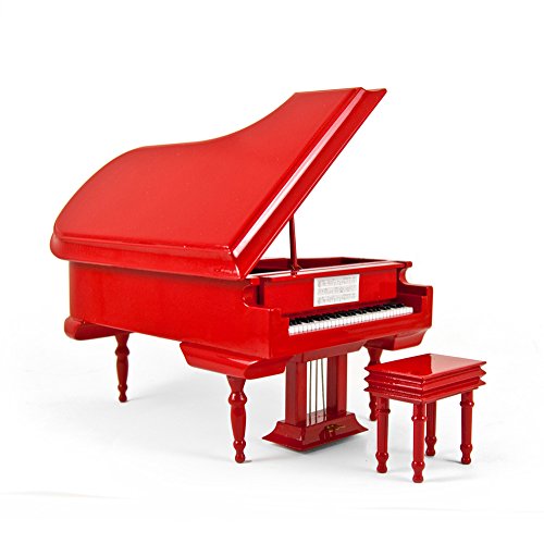 Sophisticated 18 Note Miniature Musical Hi - Gloss Fire Engine Red Grand Piano with Bench - Many Songs to Choose - A Whole New World