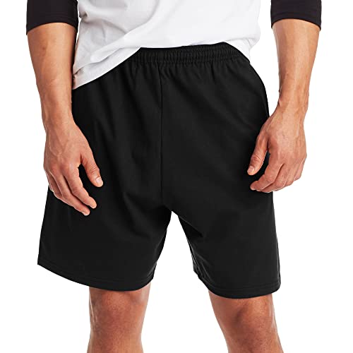 Hanes Mens Jersey Cotton With Pocket Workout-and-training-shorts, Black, Medium US