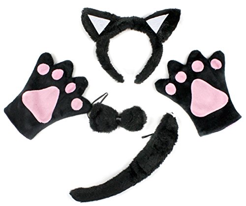 Petitebella Black Cat Headband Bowtie Tail Gloves 4pc Children Costume (Black, One Size)