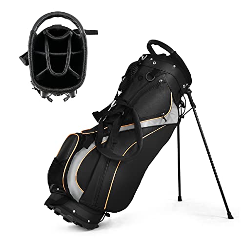 Tangkula Golf Stand Bag with 8 Way Top Dividers, Lightweight Detachable Dual Strap & 7 Pockets, Waterproof Rain Hood, Portable for Men Women, Black