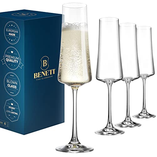 Premium Champagne Flutes Glasses [4 Pack] 7 Ounce Champagne Glasses 4pc Set, 100% No-Lead Premium Square Edge Blown Glass Prosecco Wine Glass Flutes, Stemmed Wine Flutes for Sauvignon Blanc Muscat