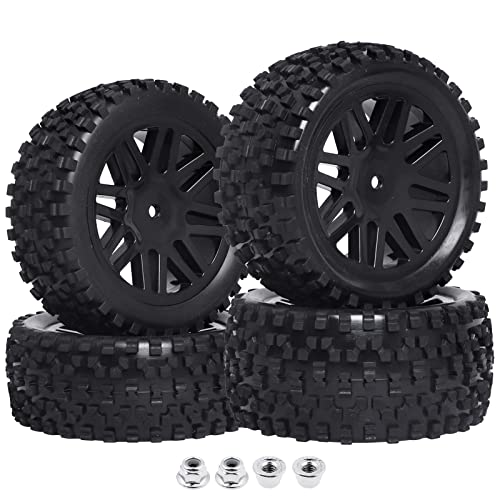 HobbyPark Front & Rear Wheels and Tires 12mm Hex Hub with Foam for Redcat Shockwave, Tornado Epx,S30 1/10 Off Road Buggy (Pack of 4)