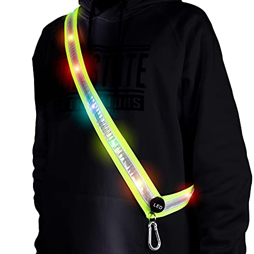OLIKER LED Reflective Running Gear High Visibility LED Flashing Sash Outdoor Running Cycling Hiking Jogging Rechargeable Illuminating Gear for Men and Women Night Safety Walking Gear (Green)