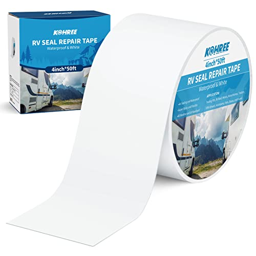 Kohree RV Sealant Tape, 4 Inch x 50 Foot RV White Roof Seal Tape UV & Weatherproof Sealant Roofing Tape for RV Repair, Window, Boat Sealing, Truck Stop Camper Roof Leaks