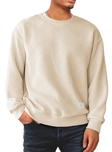 Dokotoo Men Mens Fashion Sweatshirts Fall Winter Long Sleeve Lightweight Casual Crewneck Pullover Sweatshirts Beige X-Large