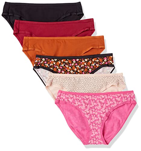 Amazon Essentials Women's Cotton Bikini Brief Underwear (Available in Plus Size), Pack of 6, Multicolor/Dots/Floral, Medium