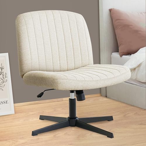 orange factory Armless Office Desk Chair No Wheels Fabric Padded Modern Swivel Height Adjustable Wide Seat Computer Task Vanity Chair for Home Office Mid Back Accent Chair (Beige)