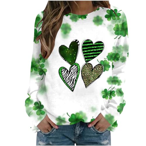 HGps8w St.Patrick's Day Womens Irish Shamrock Print Sweatshirts Pullover Long Sleeve Tops Lucky Clover Crewneck Shirts