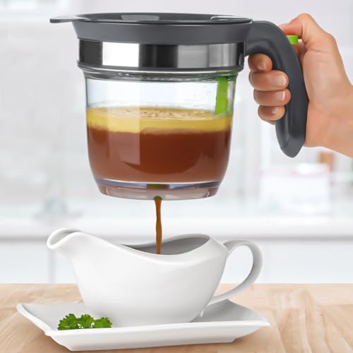 IVYHOME 4 Cups Plastic Fat Separator with Bottom Release, Gravy Grease Separator, Soup Oil Separator Measuring Cup