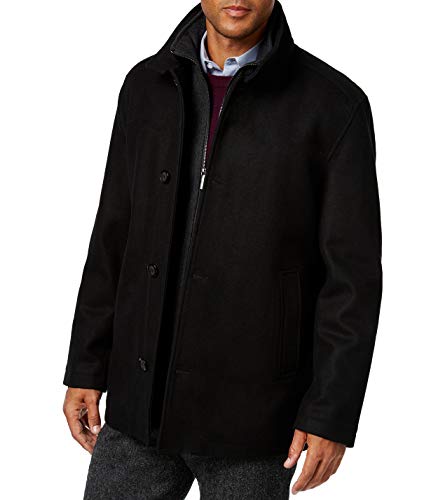 LONDON FOG Men's L10116M Wool Blend Car Coat with Bib - Black - L