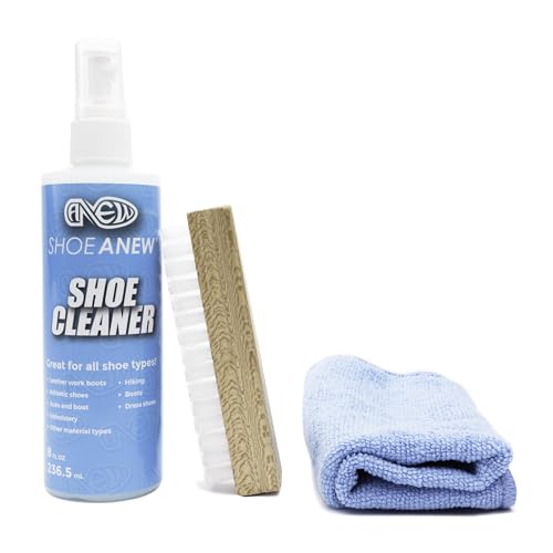 ShoeAnew Shoe Cleaning Kit for Cleaning Sneakers, Leather, White Shoes, Fabric, and More - with Cleaning Spray 8oz, Nylon Brush, Microfiber Shoe Cloth
