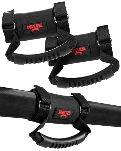 Roll Bar Grab Handles - SXS, ATV, & UTV Grab Handles Grips for 1.5 to 2' Rollbar - Black & Red Hand Grip Grabs with Stainless Steel Buckles - Compatible with Honda, Teryx, Can-Am, & More - Pack of 2