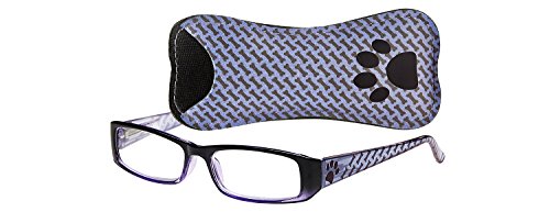 Select-A-Vision Dog Bone Rectangular Reading Glasses w/Paw & Bone Design, Blue, 2.00