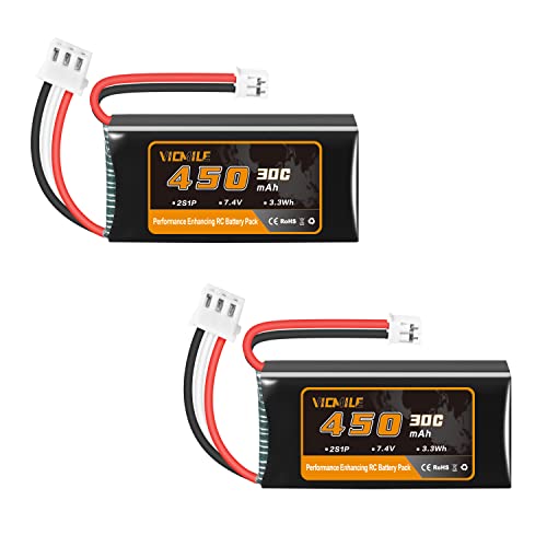 VICMILE 7.4V Lipo Battery 450mAh 2S 30C Rechargeable Lipo Battery with PH2.0 Plug SCX24 Small Lipo Battery Fit for Most 1/10, 1/16, 1/18, 1/24 Scale RC Cars Trucks