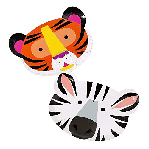 Talking Tables FACE Safari Jungle Zoo Animal Tiger Zebra Party Plates, Pack of 12, Width 23cm, 9', Orange, White and Black