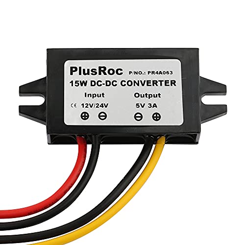 PlusRoc Waterproof 12V/24V to 5V Converter DC-DC Step Down Module Power Adapter (Open Wire)