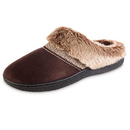 isotoner Women's Recycled Microsuede Mallory Hoodback Slipper, with Memory Foam and Indoor/Outdoor Sole, Dark Chocolate, 8.5-9
