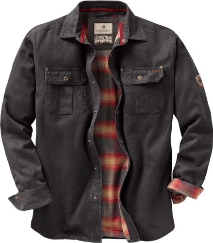 Legendary Whitetails Men's Journeyman Shirt Jacket, Flannel Lined Shacket for Men, Water-Resistant Coat Rugged Fall Clothing, Tarmac, Large