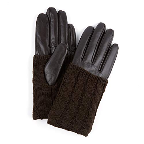 Glove.ly - Ladies Touchscreen Gloves - Leather Convertible Cuff - Brown - Small