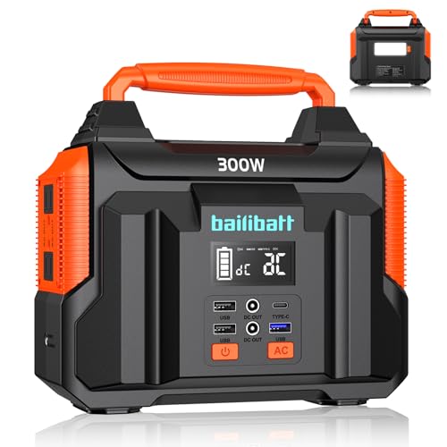 Portable Power Station 300W(Peak 600W), BailiBatt 257Wh 8-Port Portable Generator with Flashlight, 110V Pure Sine Wave AC Outlet Lithium Battery, Solar Generator for CPAP Home Camping Emergency Backup