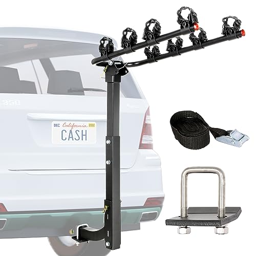 WEIZE 4-Bike Hitch Mount Rack with 2' Hitch for Cars, Trucks, SUVs, Tiltable Foldable Steel Bicycle Carrier Racks with Anti-Rattle Adapter and Straps, 150 lbs Capacity - Fits Most Frames