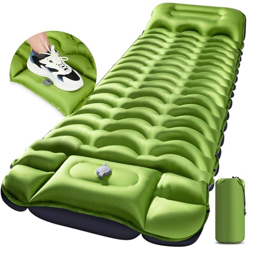 GLMNES Sleeping Pad, Ultralight Inflatable Sleeping Pad for Camping with Pillow, Built-in Pump, Ultimate for Camping, Hiking - Airpad, Carry Bag, Repair Kit, Compact & Lightweight Air Mattress(Green)