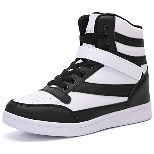 UBFEN Womens high top Ankle Support Sneakers Black White Hidden Wedge Heel Retro Halloween Party Tennis Shoes for Girls Cosplay Removable Insole Footwear