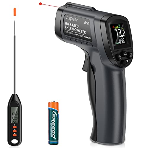 Surpeer Digital Infrared Thermometer -58°F to 1022°F, Cooking Temperature Gun for Pizza Oven, Grill, HVAC, Engine - Laser IR Temp Gun with Adjustable Max-Min Measurement (Grey)