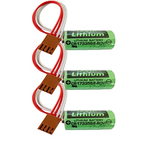 RUNAAJA (3-Pack) CR17335SE-R 1700mAh 3V Non-Rechargeable Lithium Battery PLC Battery CNC Lithium Battery for Sanyo Fanuc A98L-0031-0006 A02B-0177-K106 Battery with Brown Plug