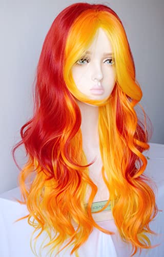 Orange yellow wigs for women costume Wig and flow curl orange ombrewigs synthetic wigs Halloween costume wig for women