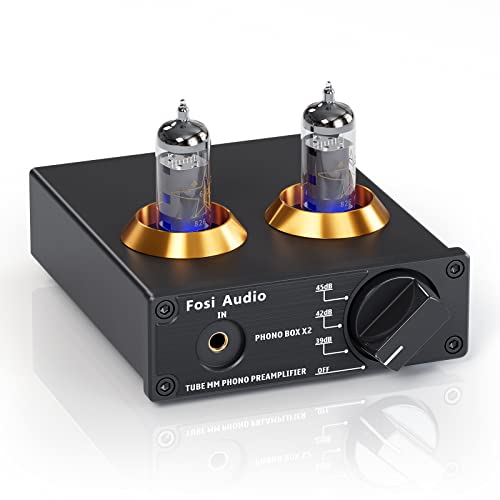 Fosi Audio Box X2 Phono Preamp, Mini Stereo Audio Hi-Fi Preamplifier with Gain Gear, Pre-Amplifier for MM Turntable Phonograph and Record Player, with DC 12V Power Supply