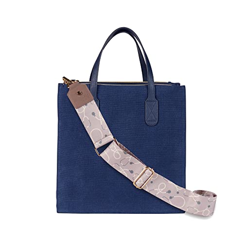 Erin Condren Navy Canvas Crossbody Tote - Health Care Strap | Reusable Shoulder Bag | Interior & Exterior Pockets, Magnetic Snap Closure, 2 Handles | Designed