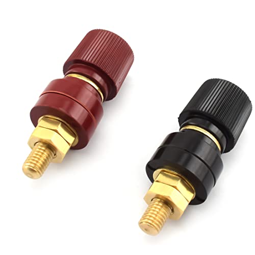 SDTC Tech 2-Pack Copper Battery Terminal Studs 1/4' M6 Remote Battery Power Junction Post Connectors Kit (Red & Black)