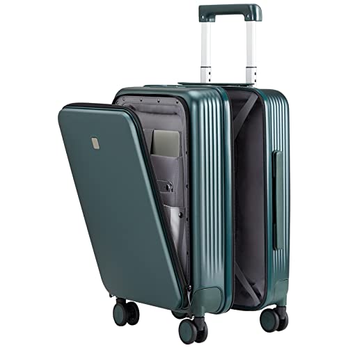 Hanke 20 Inch Carry On Luggage Hard Shell Suitcases with Wheels Lightweight Travel Luggage for Weekender Suitcase with Lock Rolling Luggage with Front Pocket(Blackish Green)